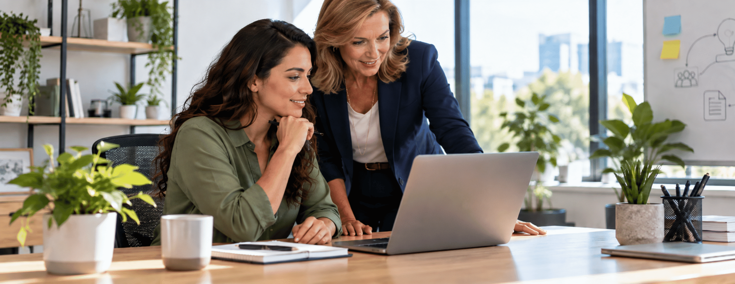 Employee using an AI tool on a laptop in a small business office